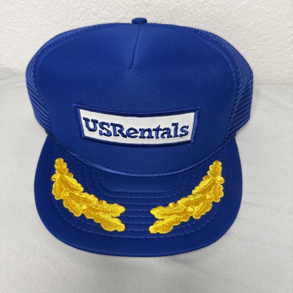 Vintage US Rentals Trucker Hat Snapback Cap Scrambled Eggs Gold Embroidered